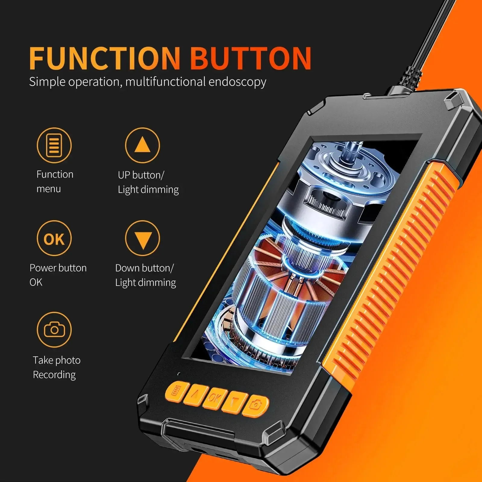 1080p Industrial Endoscope Camera Ip68 Waterproof Borescope with Led for Car Inspection