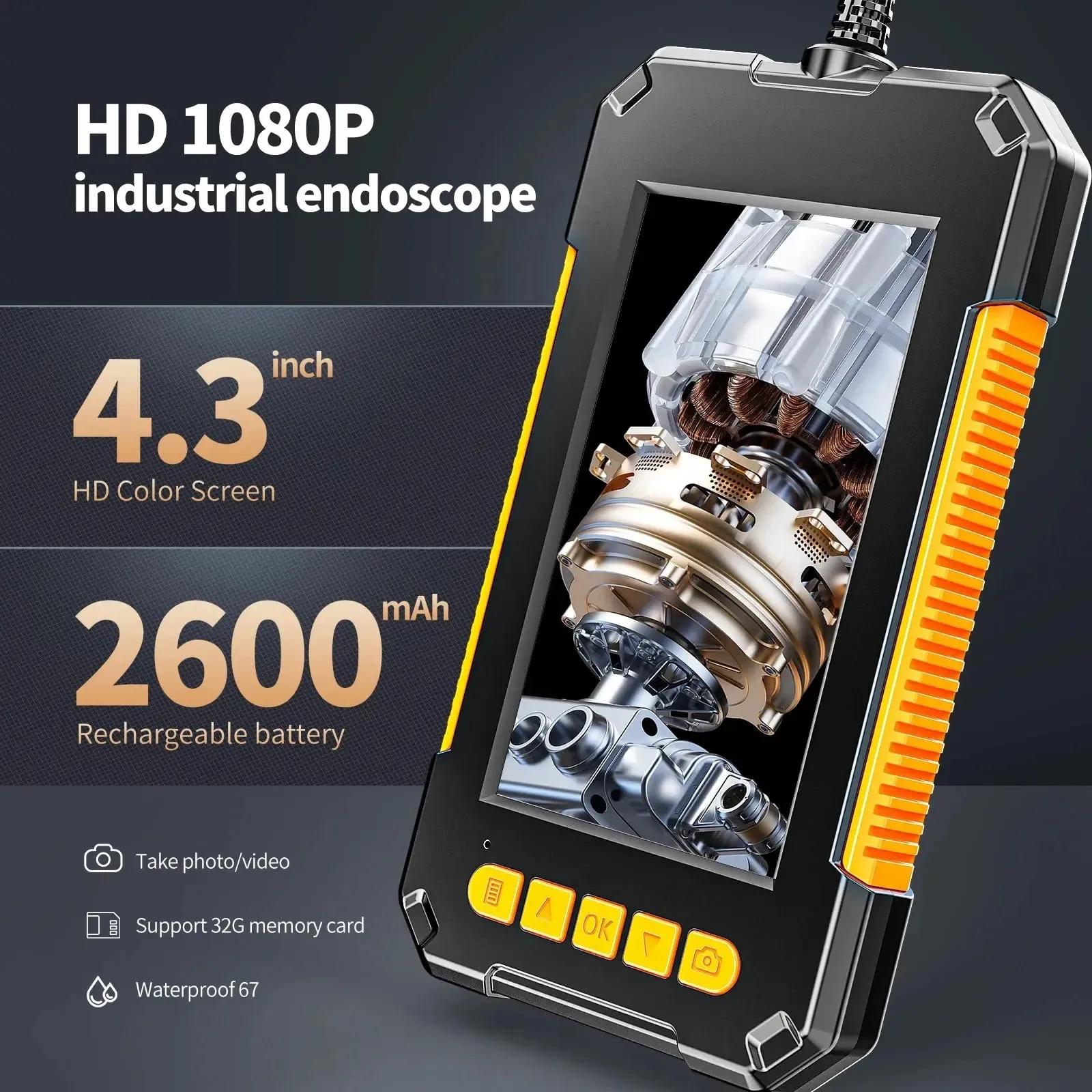 1080p Industrial Endoscope Camera Ip68 Waterproof Borescope with Led for Car Inspection