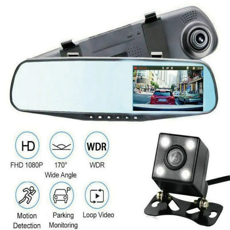 1080P Rear View Reversing Mirror | 4.3'' | Front And Rear DVR | Car Dash Camera | Dual Lens