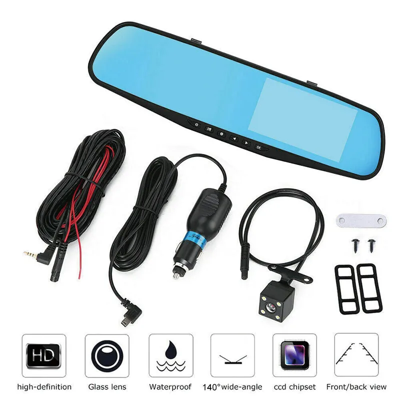 1080P Rear View Reversing Mirror | 4.3'' | Front And Rear DVR | Car Dash Camera | Dual Lens