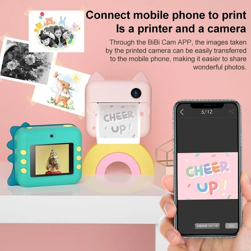 32GB Children Instant Camera with Dual-Lens & Mini Print | Pink Cat | Pink Cat