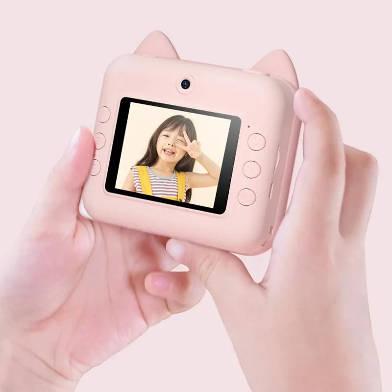 32GB Children Instant Camera with Dual-Lens & Mini Print | Pink Cat | Pink Cat