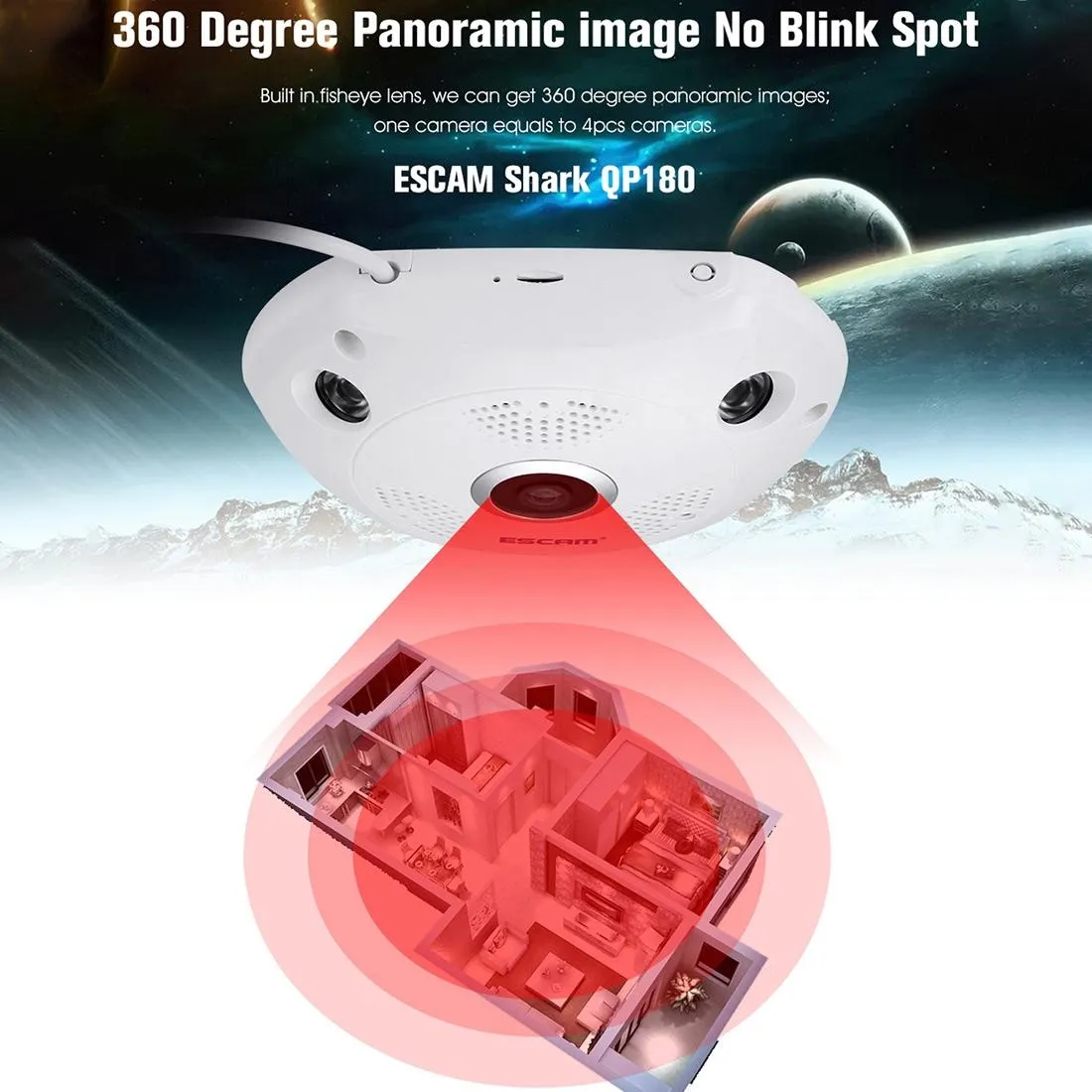 360° Fisheye Lens Wifi IP Camera | Motion Detection | Night Vision | Shark 960P