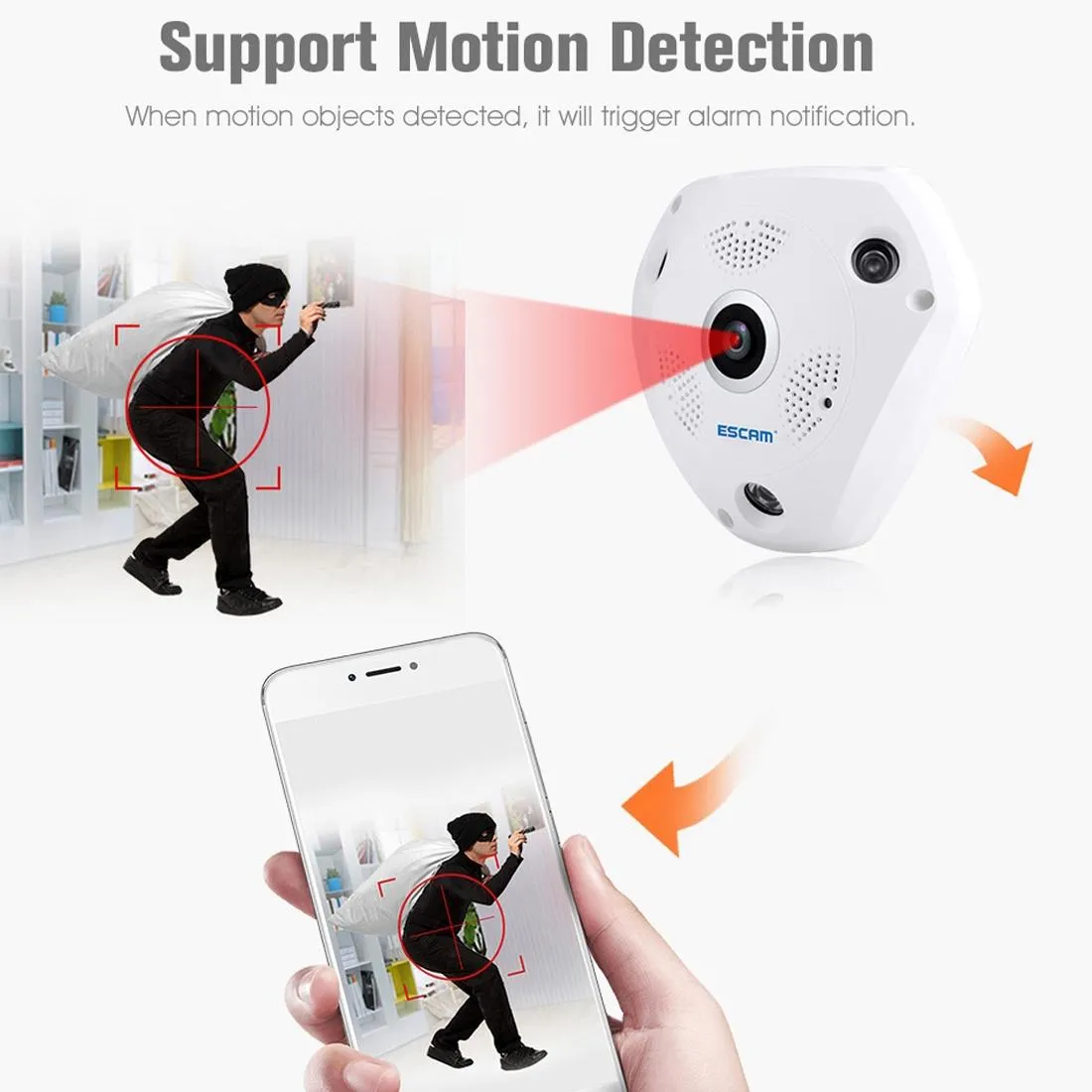 360° Fisheye Lens Wifi IP Camera | Motion Detection | Night Vision | Shark 960P
