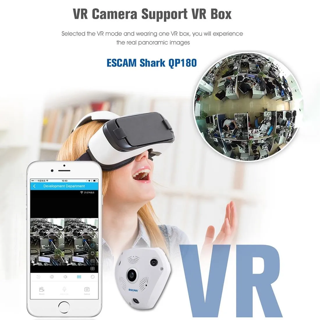 360° Fisheye Lens Wifi IP Camera | Motion Detection | Night Vision | Shark 960P