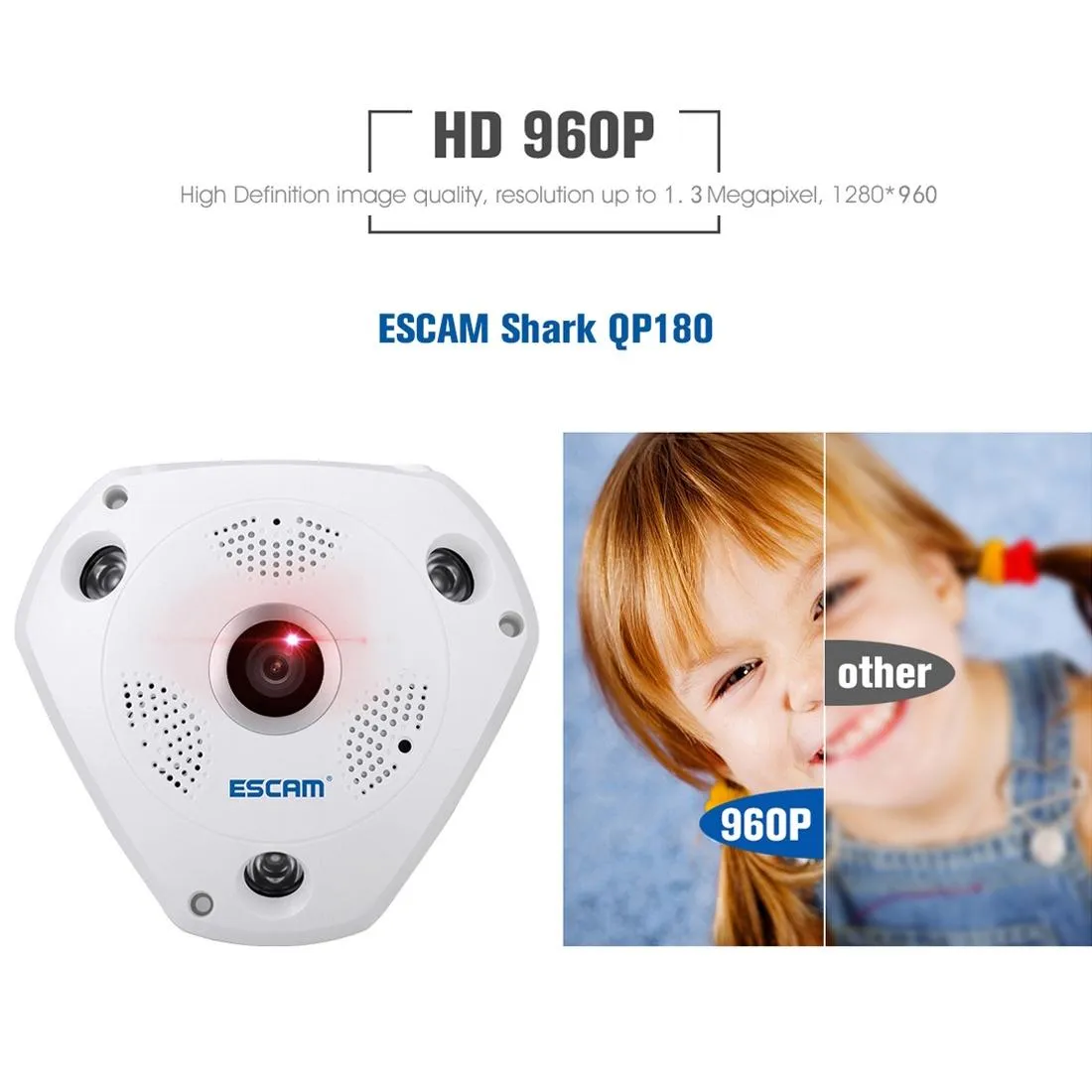 360° Fisheye Lens Wifi IP Camera | Motion Detection | Night Vision | Shark 960P