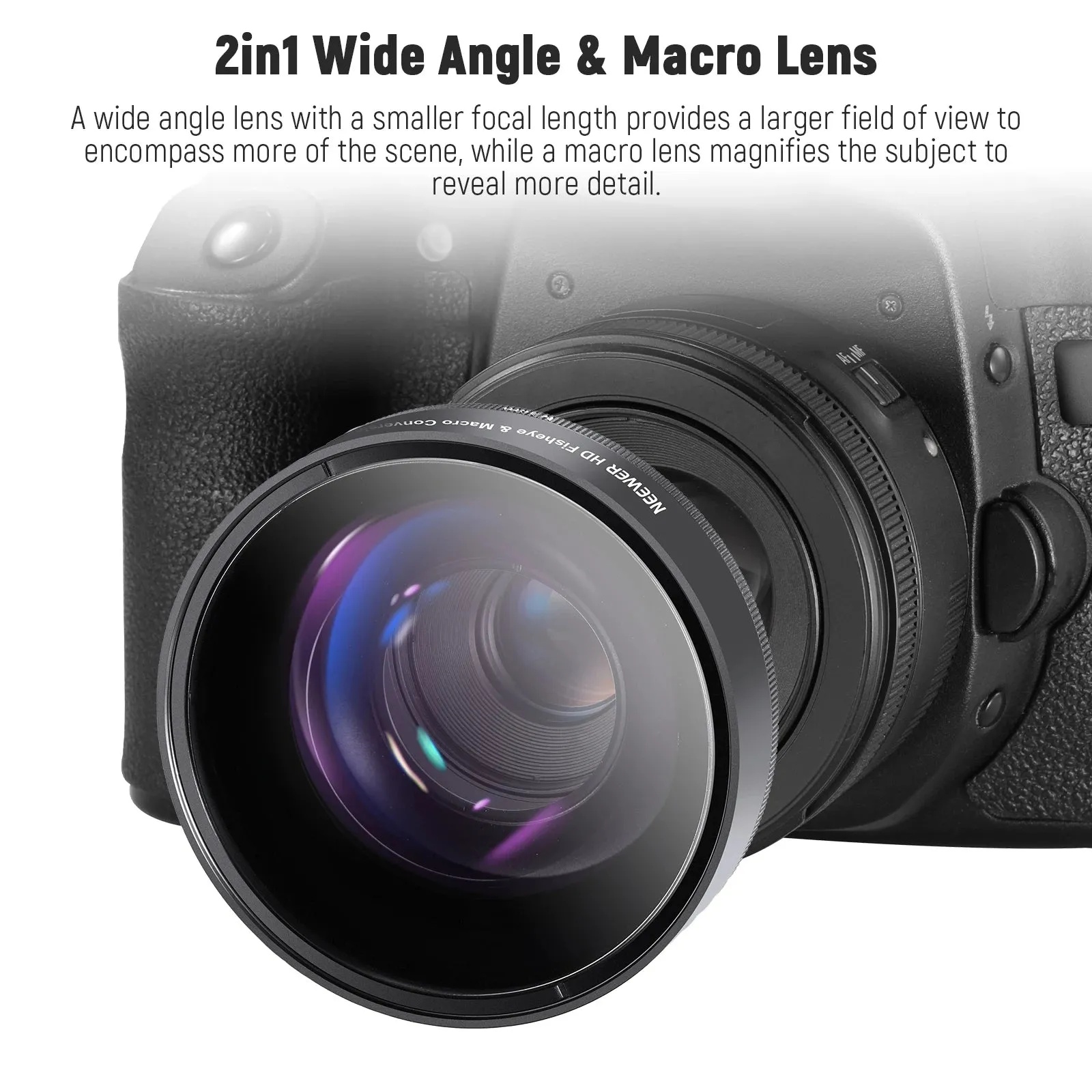 58mm 0.43x Fisheye & Macro Lens for Canon Nikon Fujifilm 2 in 1 Wide Angle with 18mm Focal Length