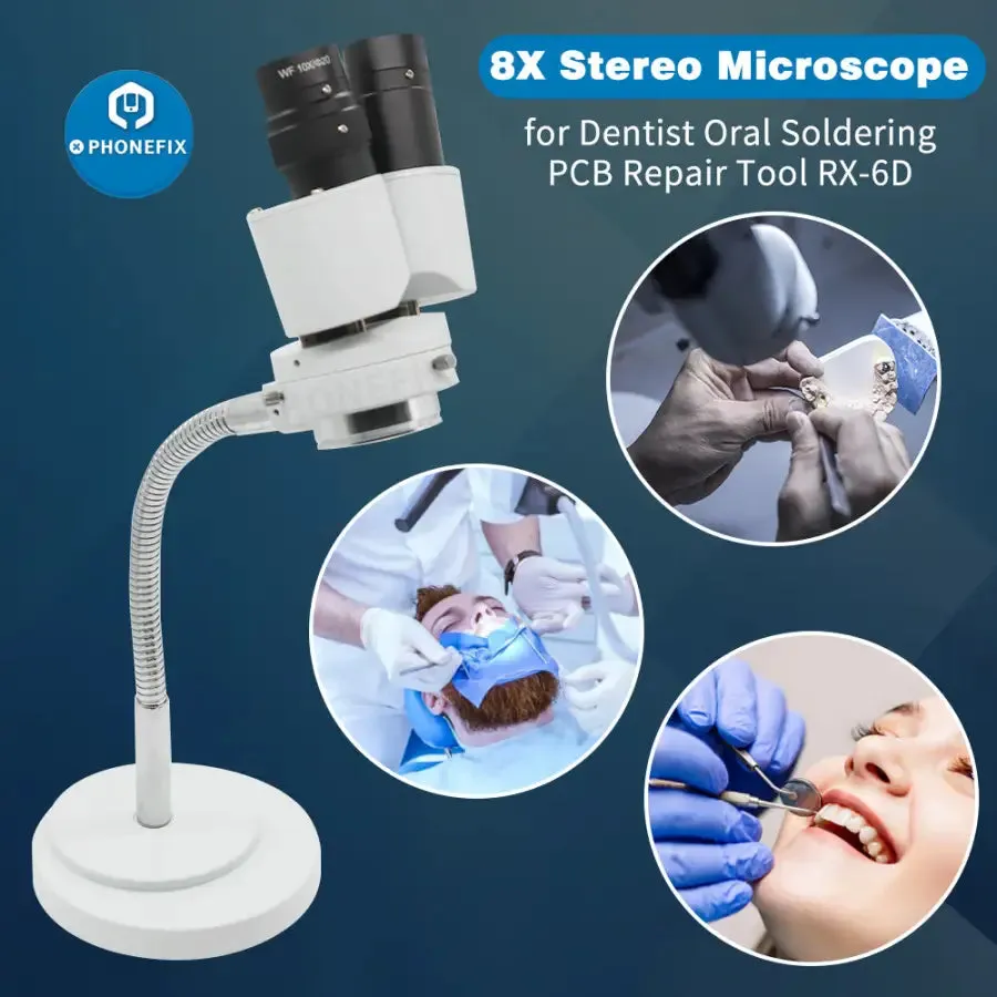8X Dental Stereo Binocular Microscope with LED Light Adjustable Hose