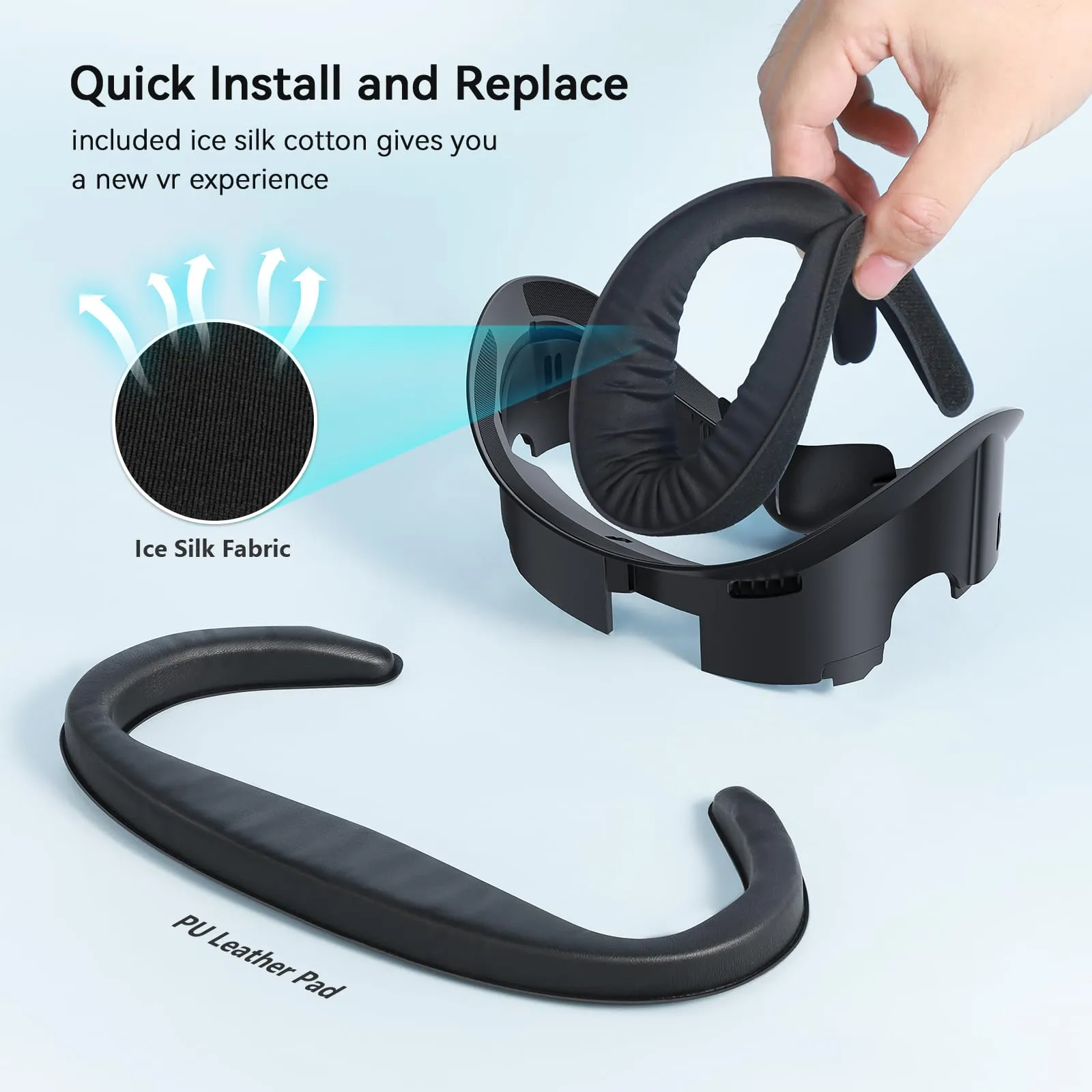 AMVR Face Cover Pad Facial Interface Compatible with Meta/Oculus Quest 3 Accessories, with Soft PU Face Cushion Pad Replacement and Breathable Ice Silk Cotton, NOT Compatible with Meta Quest 3S