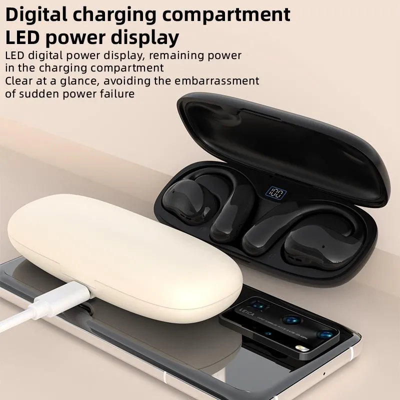 Bluetooth Earphones with Hanging Ear Design and Digital Display Charging Case