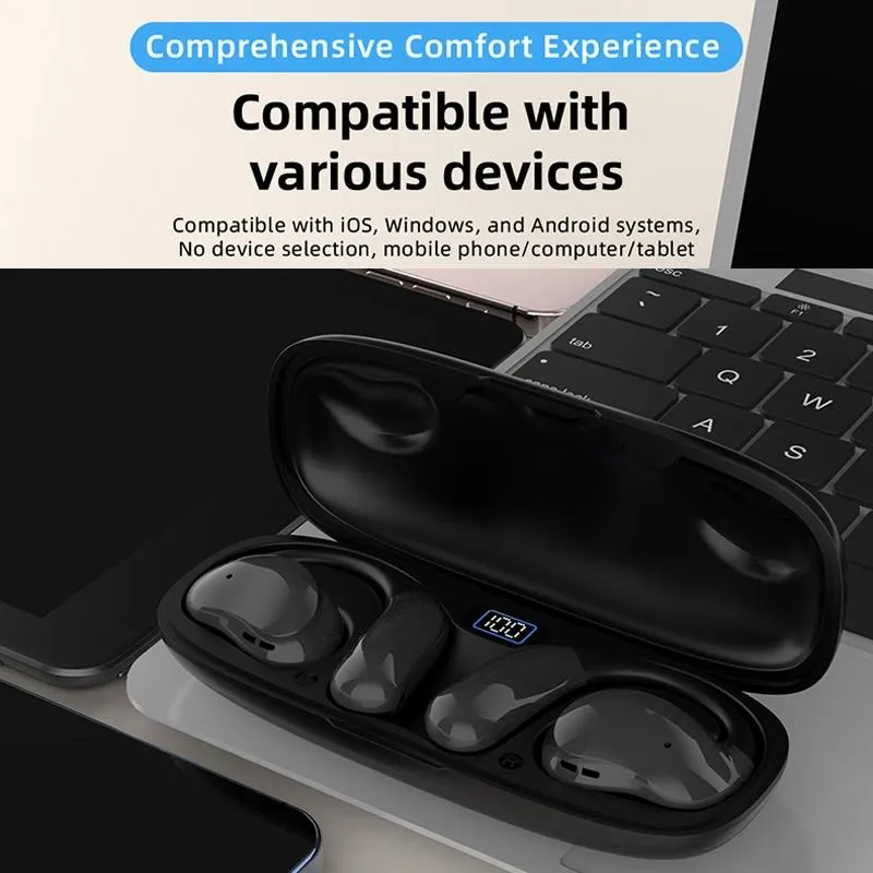 Bluetooth Earphones with Hanging Ear Design and Digital Display Charging Case