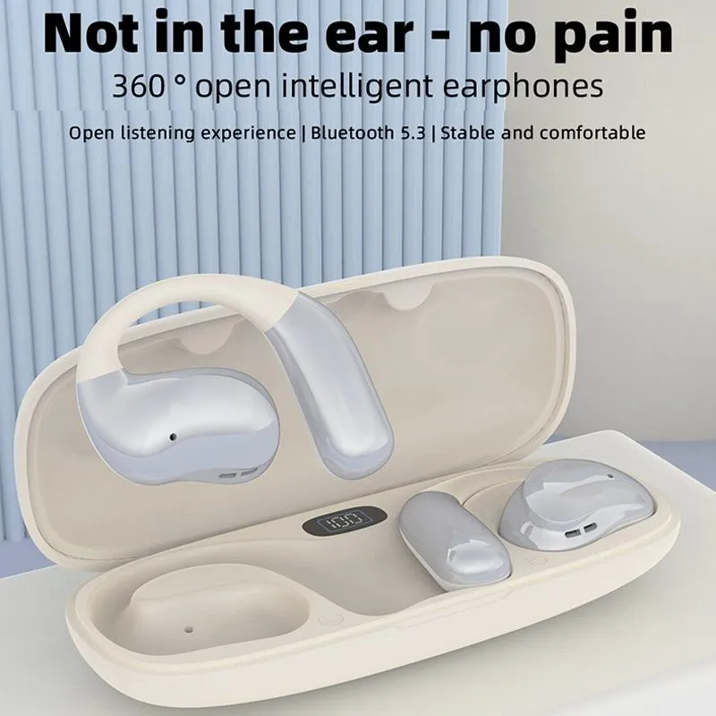 Bluetooth Earphones with Hanging Ear Design and Digital Display Charging Case