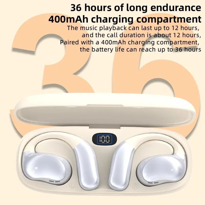 Bluetooth Earphones with Hanging Ear Design and Digital Display Charging Case
