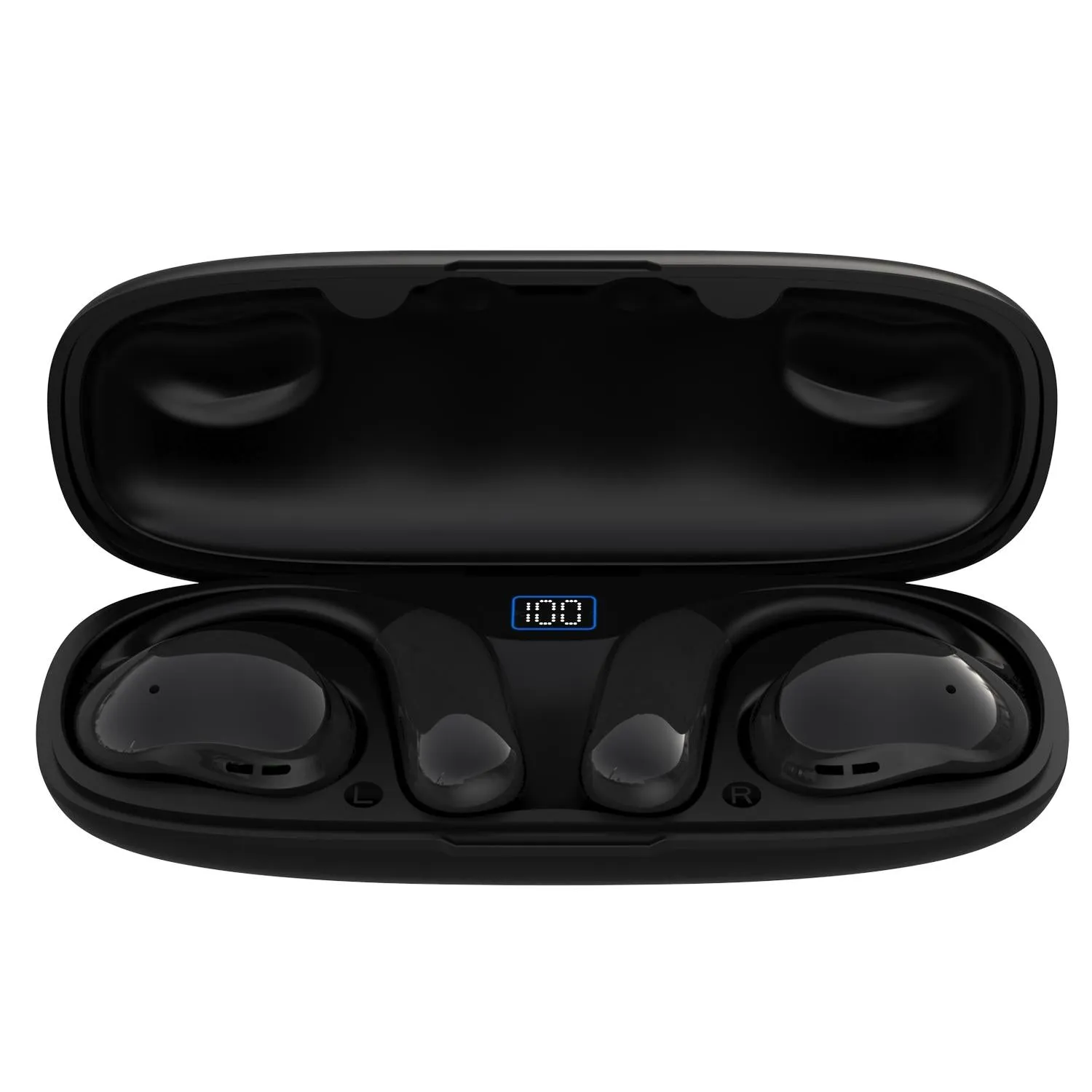 Bluetooth Earphones with Hanging Ear Design and Digital Display Charging Case