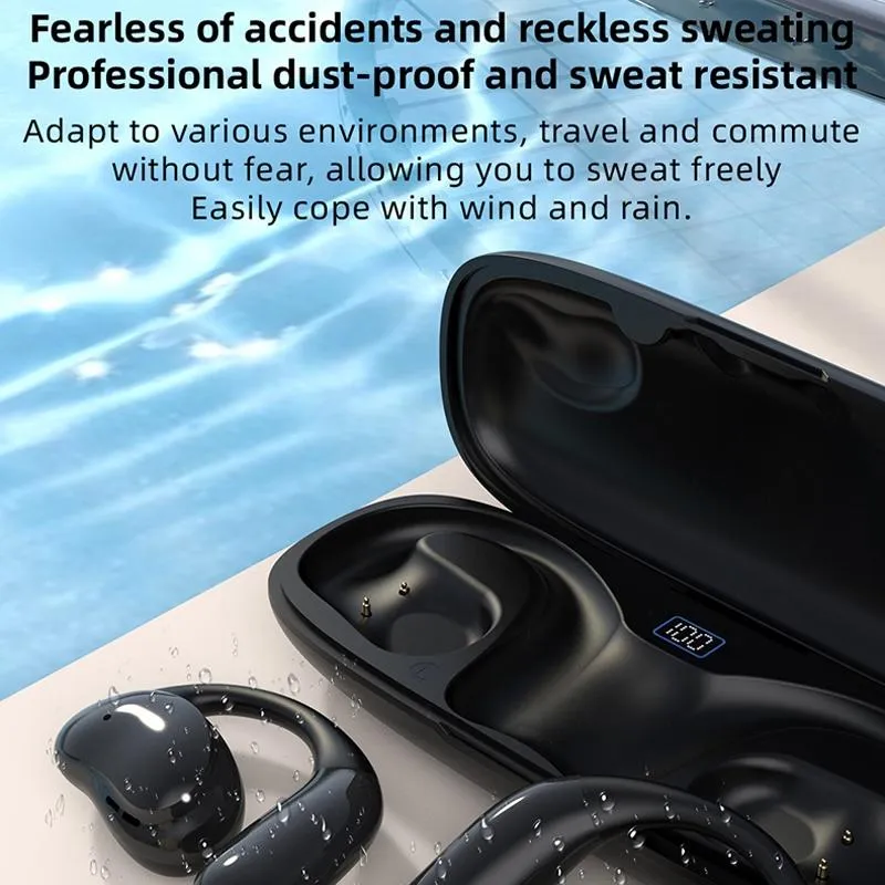 Bluetooth Earphones with Hanging Ear Design and Digital Display Charging Case