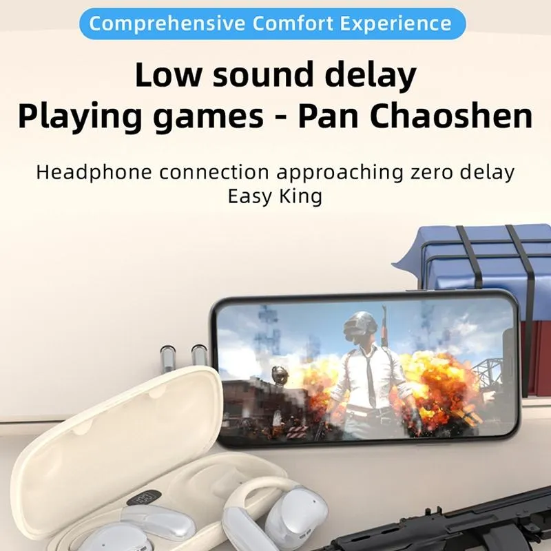 Bluetooth Earphones with Hanging Ear Design and Digital Display Charging Case