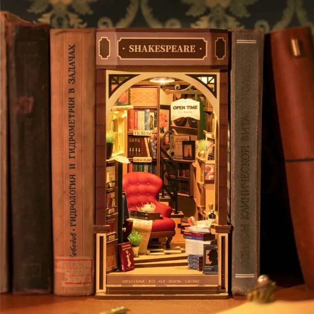 Booknook Bookstore with Light for Grils Housewife Home Decor Easy Assembly Wooden Toys