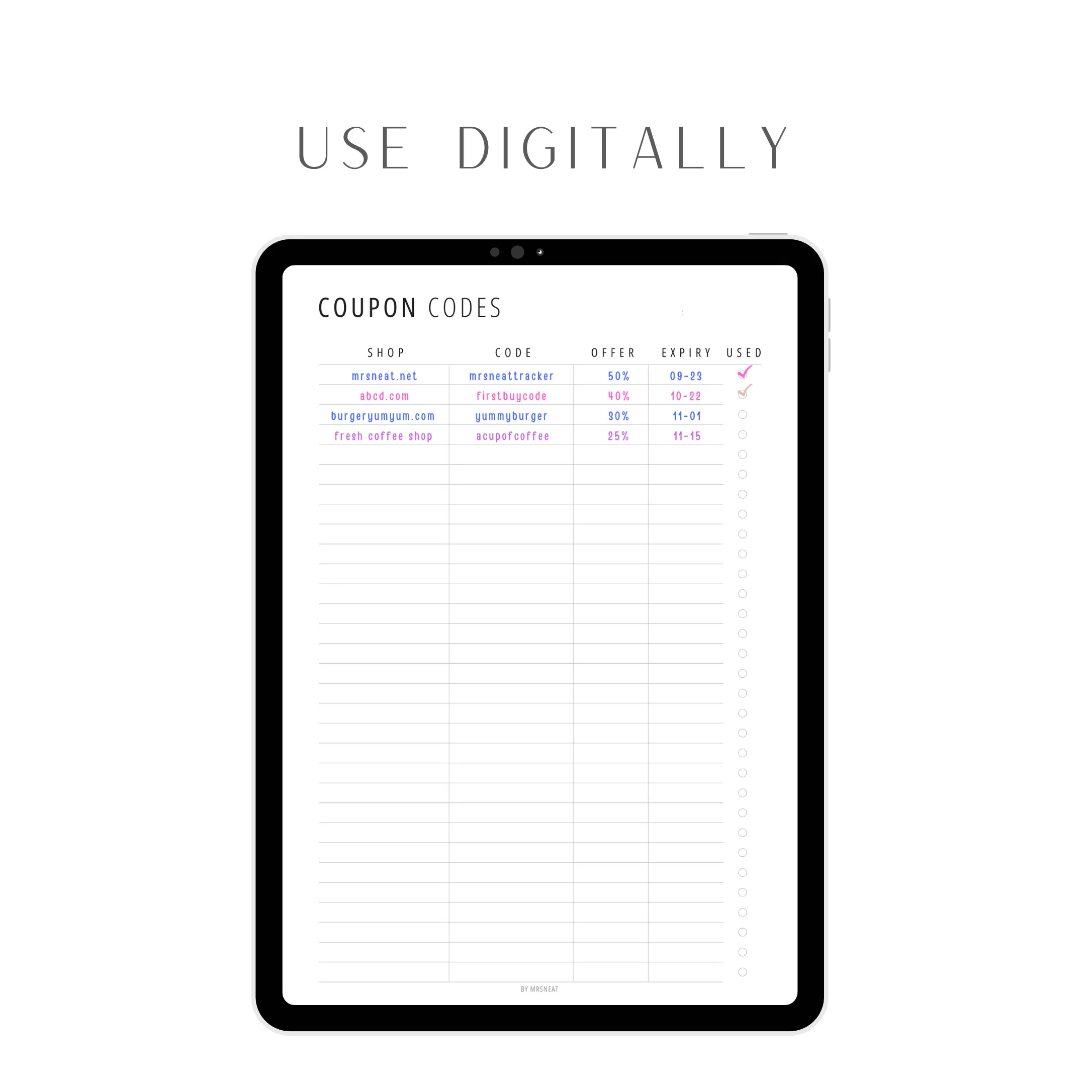 Coupon Code Tracker Printable - M193