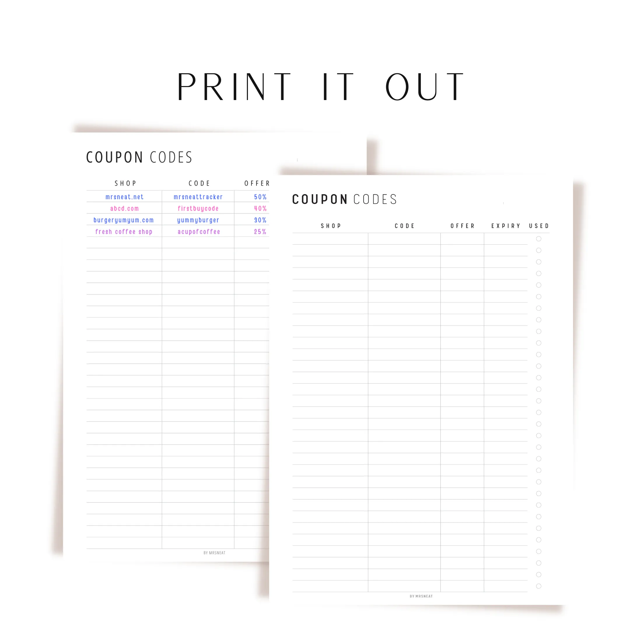 Coupon Code Tracker Printable - M193