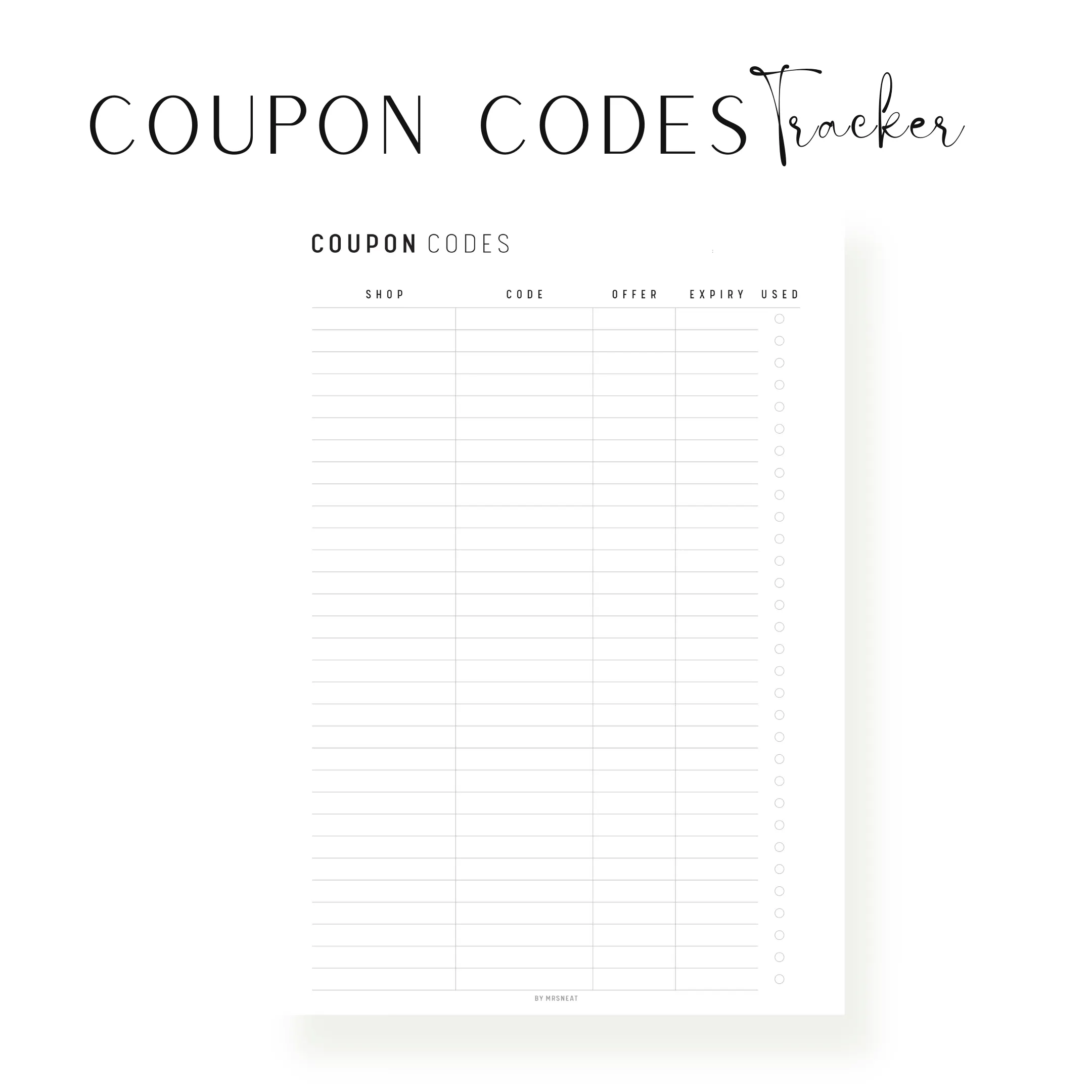 Coupon Code Tracker Printable - M193