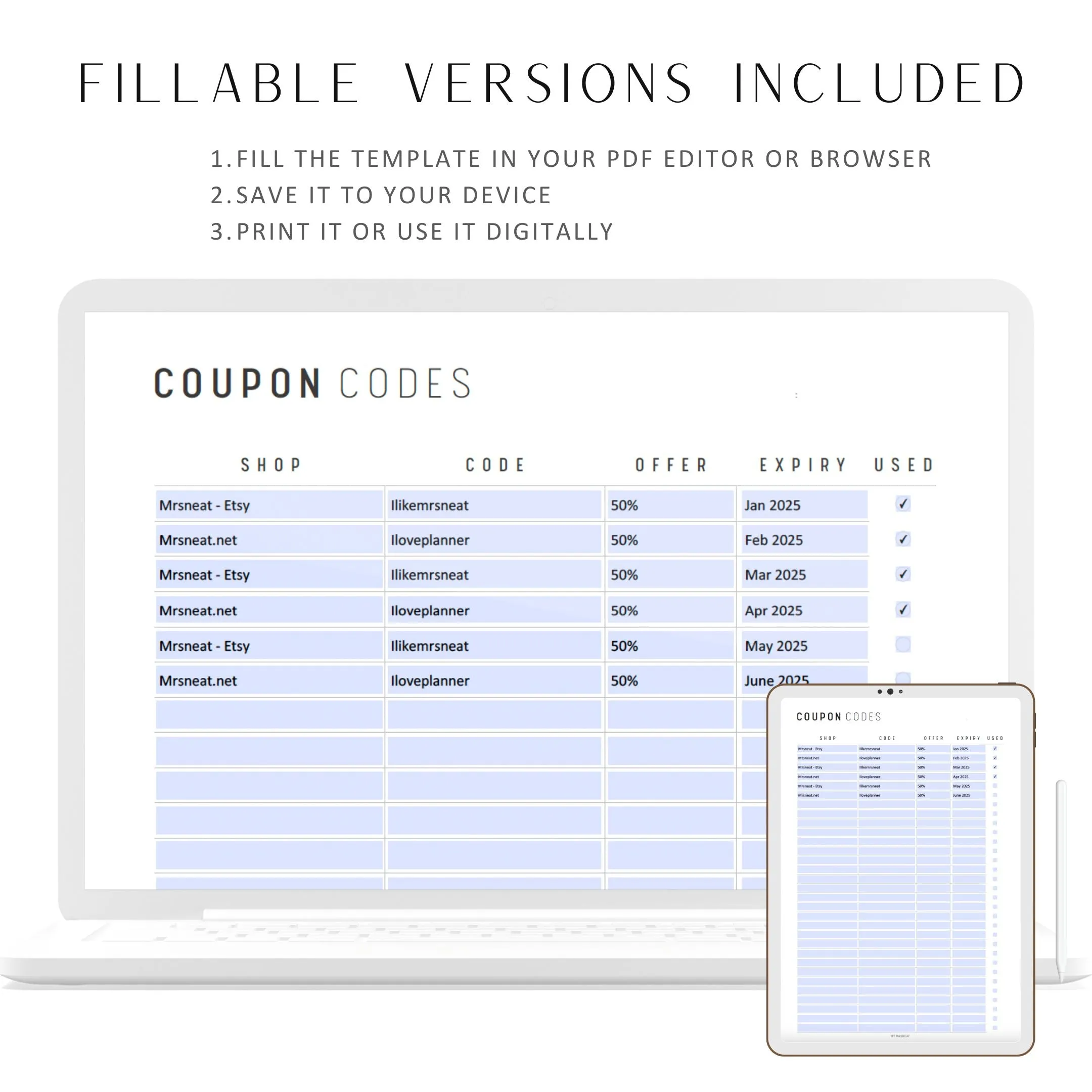 Coupon Code Tracker Printable - M193