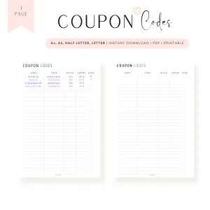 Coupon Code Tracker Printable - M193