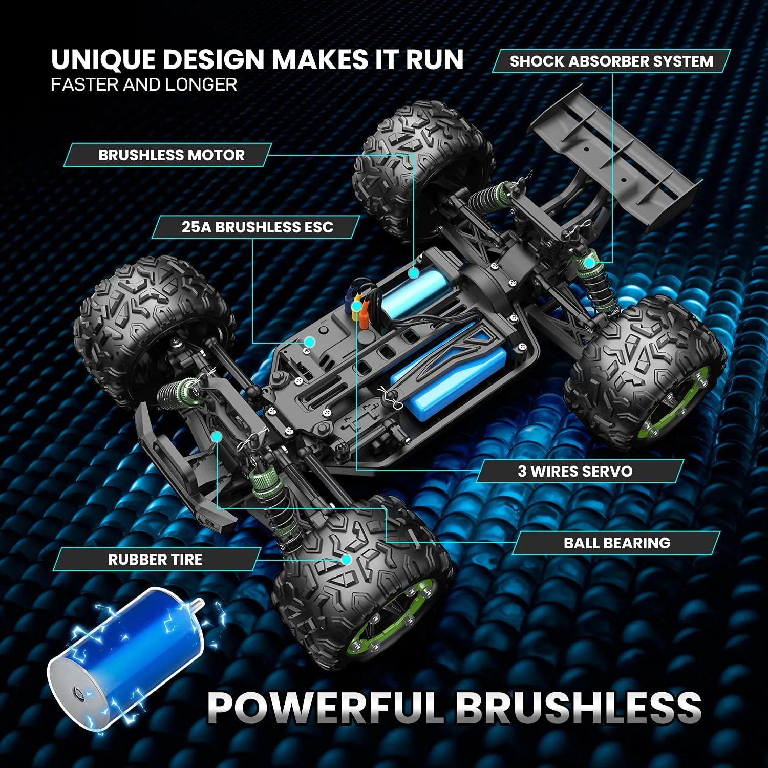 DEERC 302E RC Car High Speed Remote Control Car 1:18 Scale 4WD Monster Truck