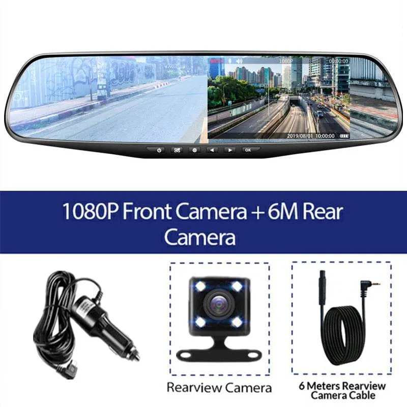 Driving Recorder Car DVR Rearview Mirror Dual Lens Car Recorder 1080P IPS Front and Rear Camera Registrar Black Box