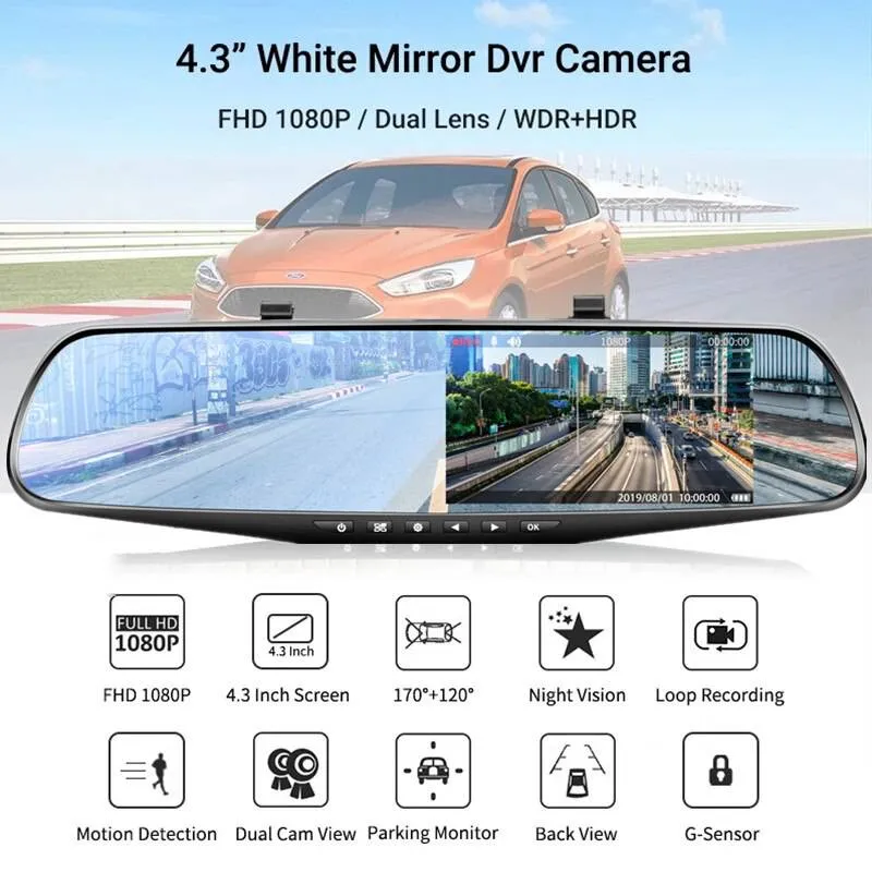 Driving Recorder Car DVR Rearview Mirror Dual Lens Car Recorder 1080P IPS Front and Rear Camera Registrar Black Box