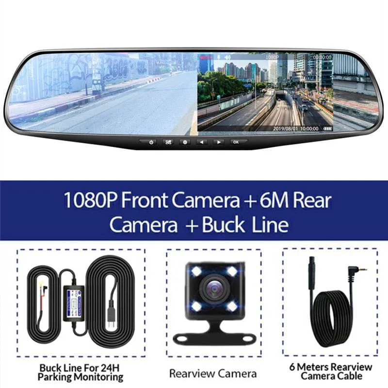 Driving Recorder Car DVR Rearview Mirror Dual Lens Car Recorder 1080P IPS Front and Rear Camera Registrar Black Box