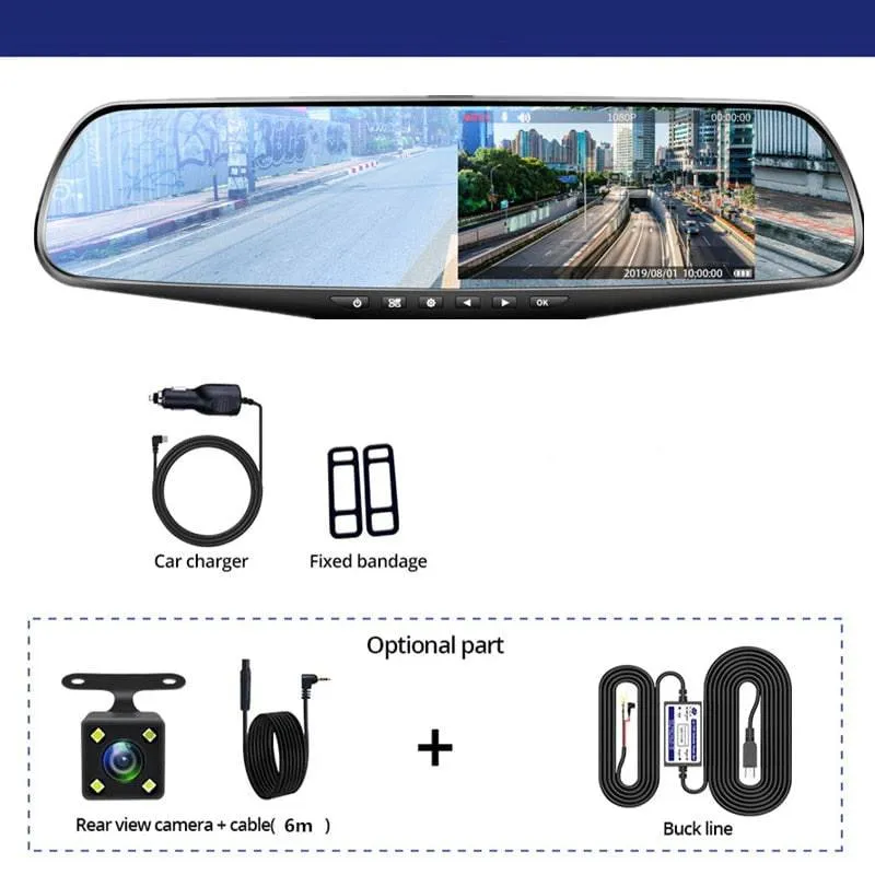 Driving Recorder Car DVR Rearview Mirror Dual Lens Car Recorder 1080P IPS Front and Rear Camera Registrar Black Box
