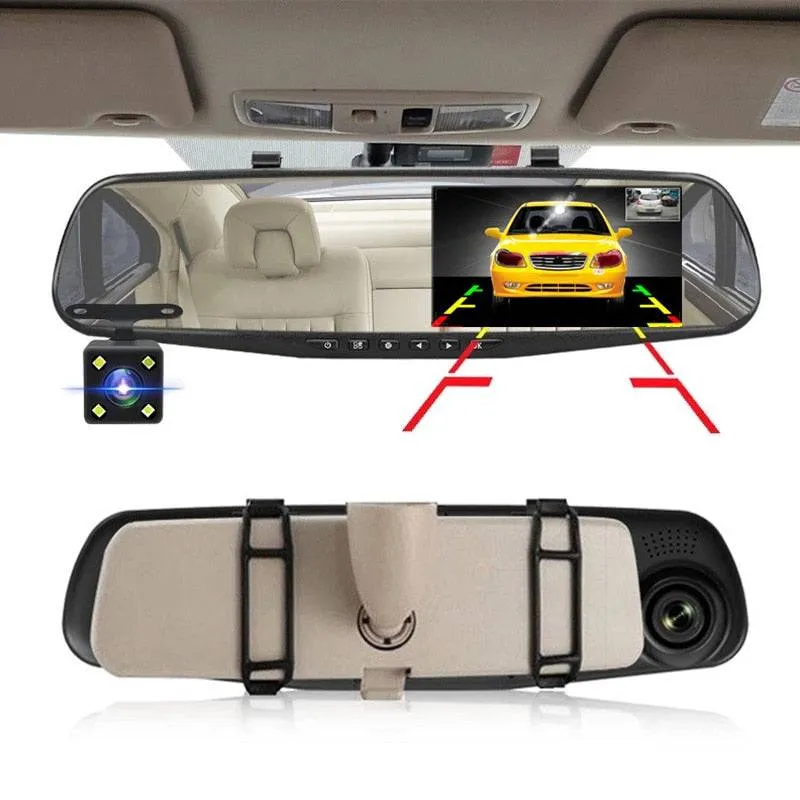 Driving Recorder Car DVR Rearview Mirror Dual Lens Car Recorder 1080P IPS Front and Rear Camera Registrar Black Box