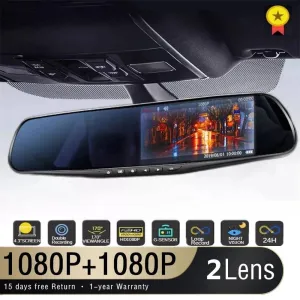 Driving Recorder Car DVR Rearview Mirror Dual Lens Car Recorder 1080P IPS Front and Rear Camera Registrar Black Box