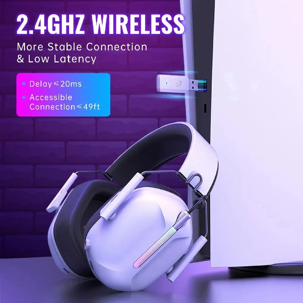 Ecomoment Wireless Gaming Headset for PS5 PS4 Nintendo Switch PC Mac, 2.4 GHz/Bluetooth 5.2 Gaming Headphones with Noise Cancelling Microphone 40  Hours Battery Life,3.5mm Wired for Xbox Series,White