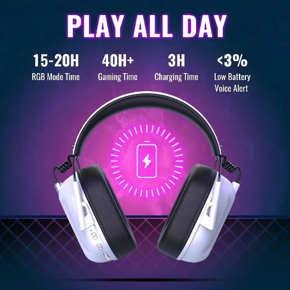 Ecomoment Wireless Gaming Headset for PS5 PS4 Nintendo Switch PC Mac, 2.4 GHz/Bluetooth 5.2 Gaming Headphones with Noise Cancelling Microphone 40  Hours Battery Life,3.5mm Wired for Xbox Series,White