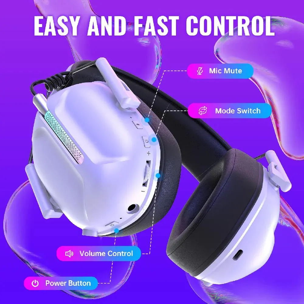Ecomoment Wireless Gaming Headset for PS5 PS4 Nintendo Switch PC Mac, 2.4 GHz/Bluetooth 5.2 Gaming Headphones with Noise Cancelling Microphone 40  Hours Battery Life,3.5mm Wired for Xbox Series,White