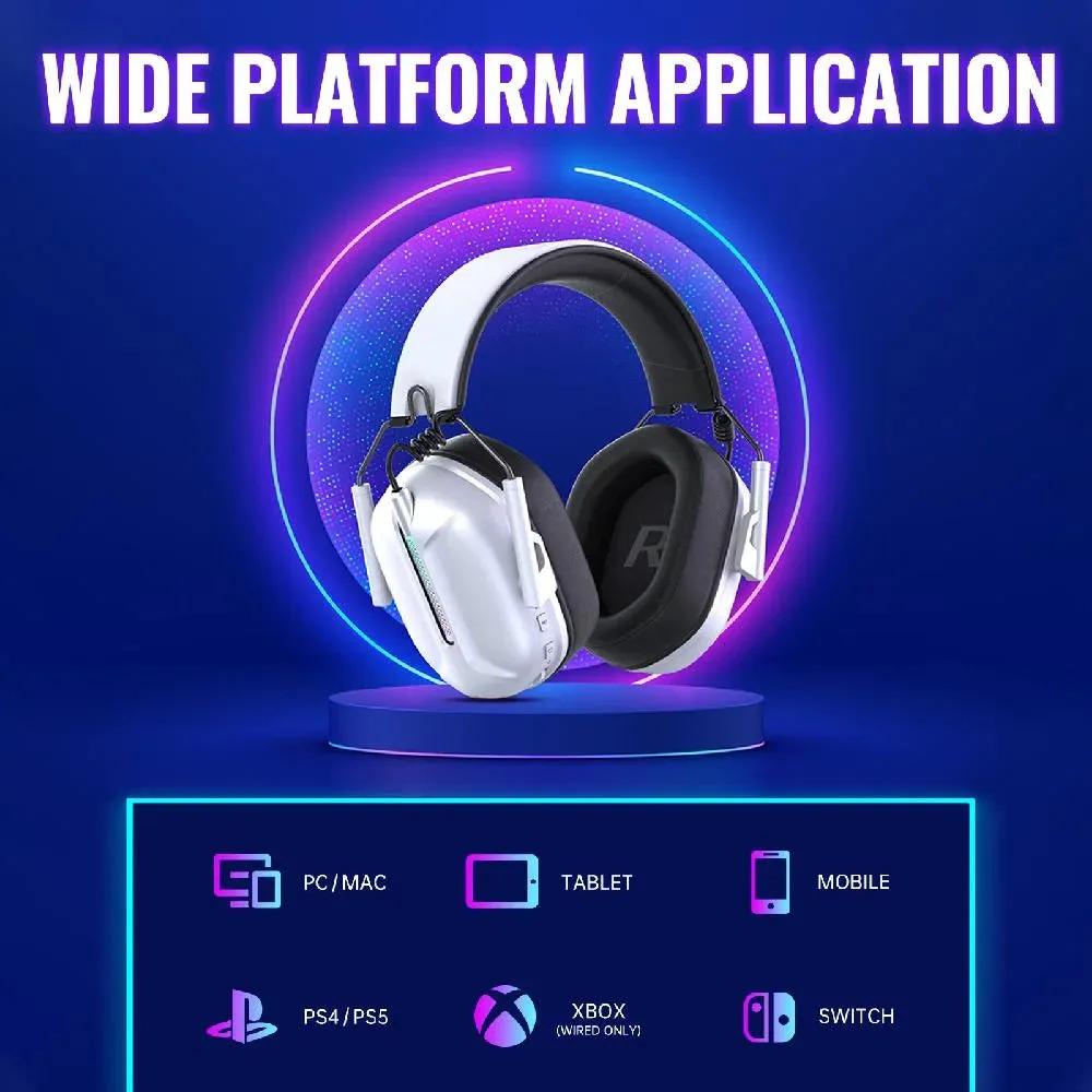Ecomoment Wireless Gaming Headset for PS5 PS4 Nintendo Switch PC Mac, 2.4 GHz/Bluetooth 5.2 Gaming Headphones with Noise Cancelling Microphone 40  Hours Battery Life,3.5mm Wired for Xbox Series,White