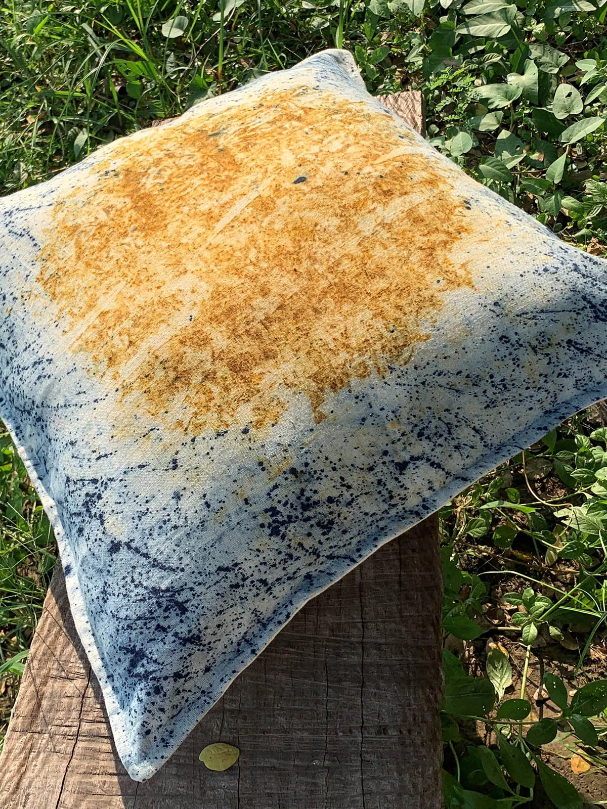 Ecoprinted Handwoven Cushion Cover Indie White