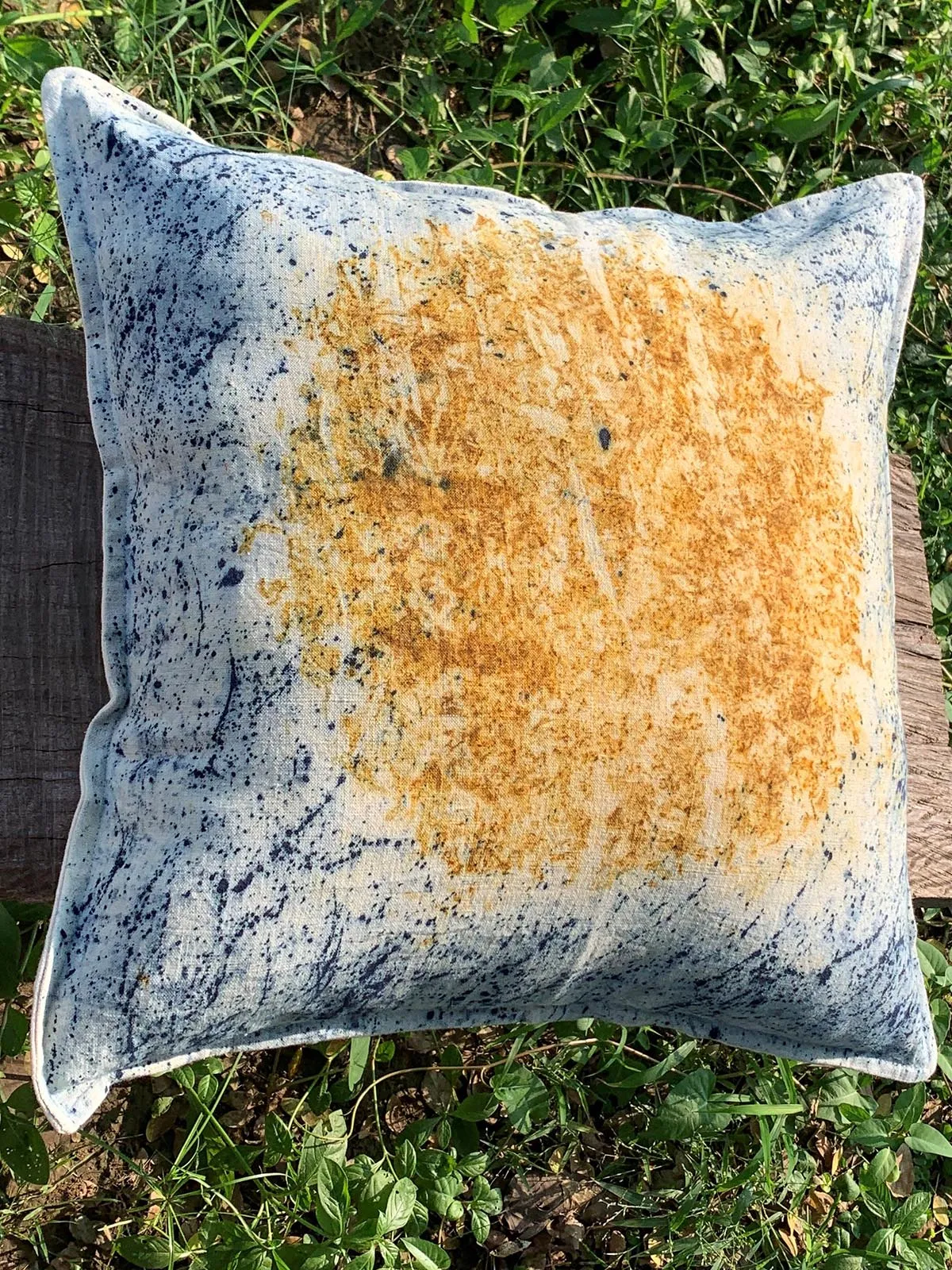 Ecoprinted Handwoven Cushion Cover Indie White