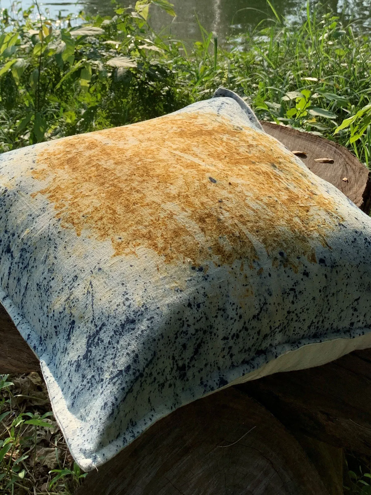 Ecoprinted Handwoven Cushion Cover Indie White
