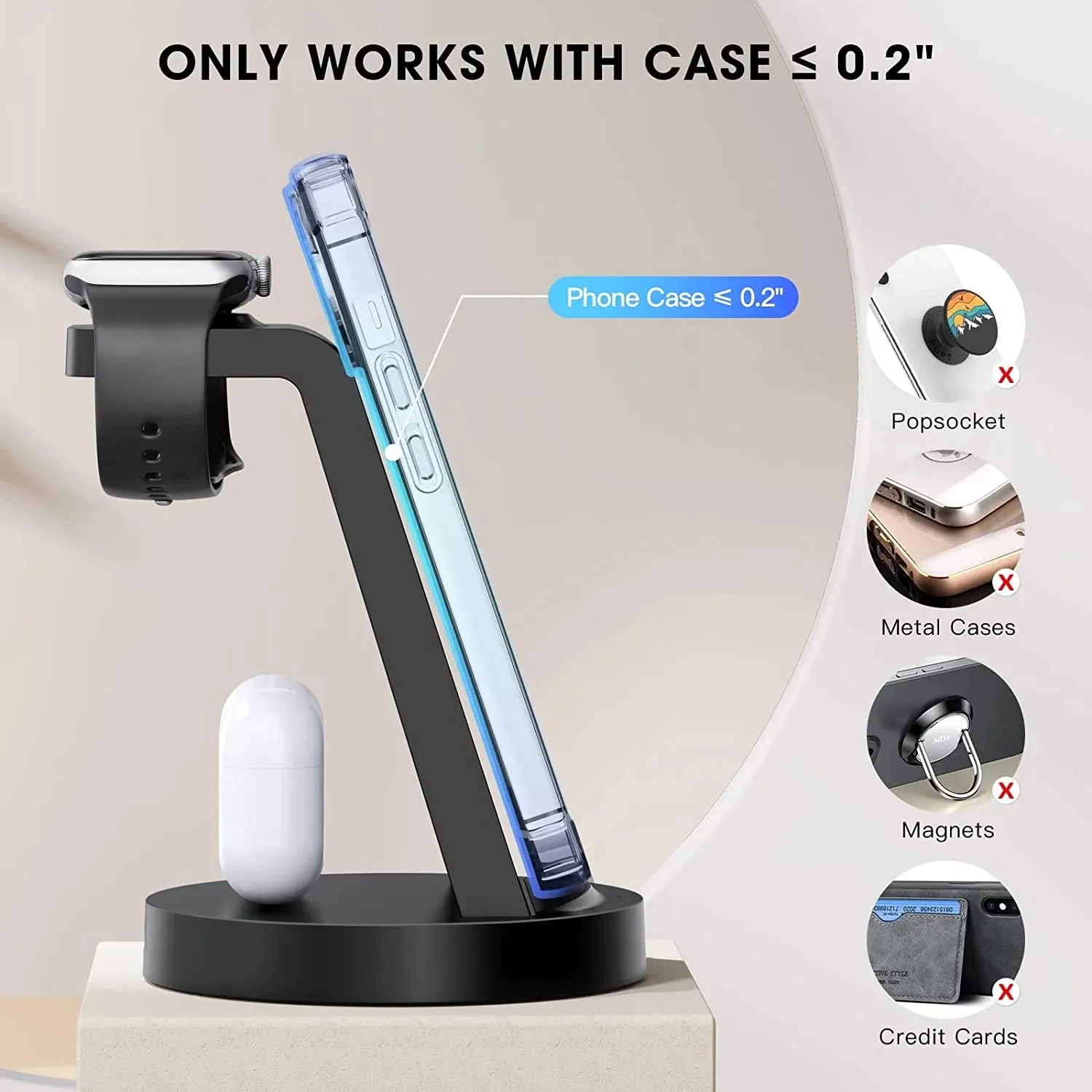 ETEPEHI 3 in 1 Charging Station for iPhone, Wireless Charger for iPhone 16 15 14 13 12 11 X Pro Max & for Apple Watch - Charging Dock for AirPods