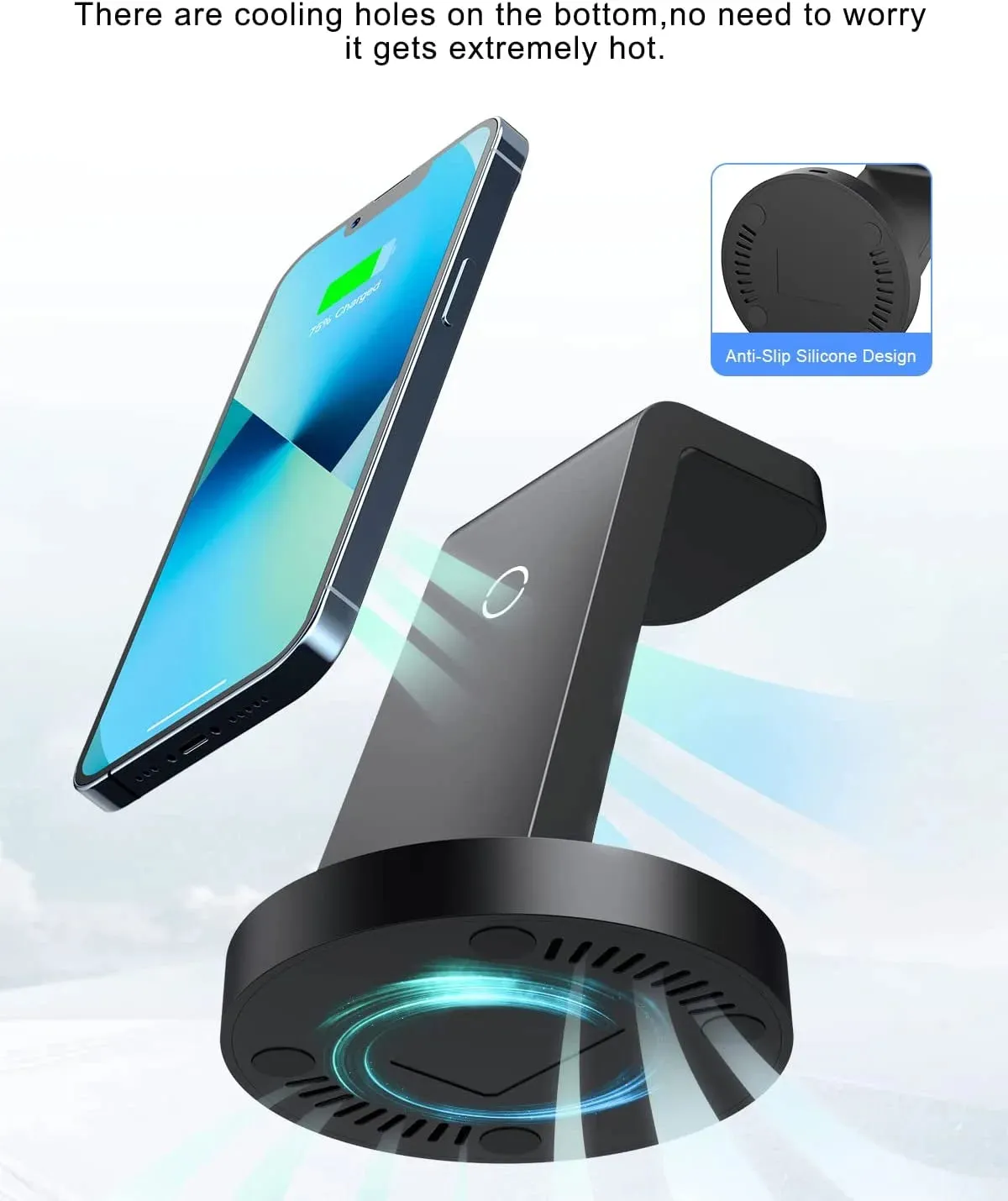 ETEPEHI 3 in 1 Charging Station for iPhone, Wireless Charger for iPhone 16 15 14 13 12 11 X Pro Max & for Apple Watch - Charging Dock for AirPods