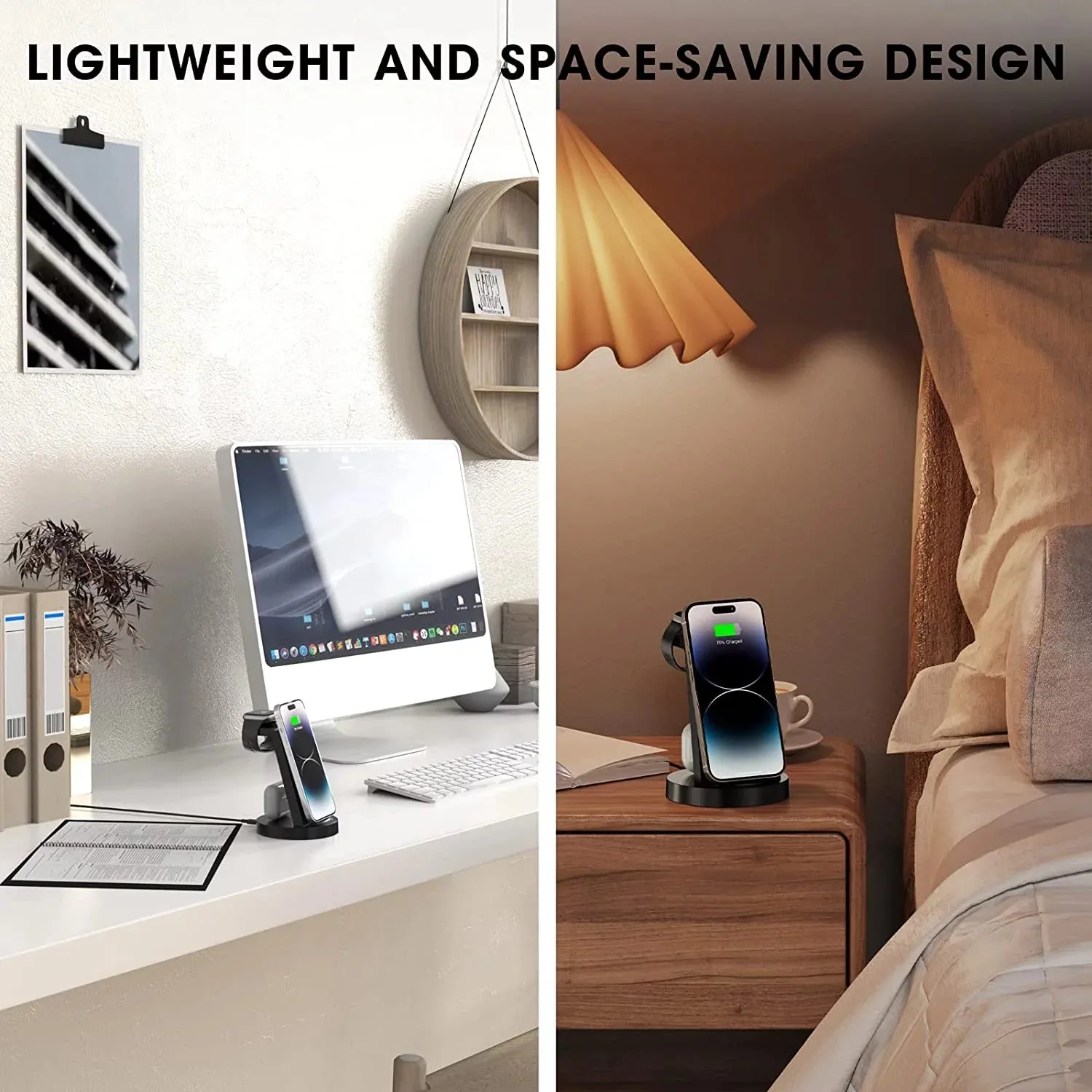 ETEPEHI 3 in 1 Charging Station for iPhone, Wireless Charger for iPhone 16 15 14 13 12 11 X Pro Max & for Apple Watch - Charging Dock for AirPods