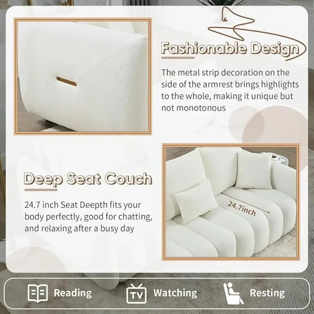 Modern Comfy Deep-Seat Teddy Cloud Sofa – Upholstered 3-Seater Bouclé Couch