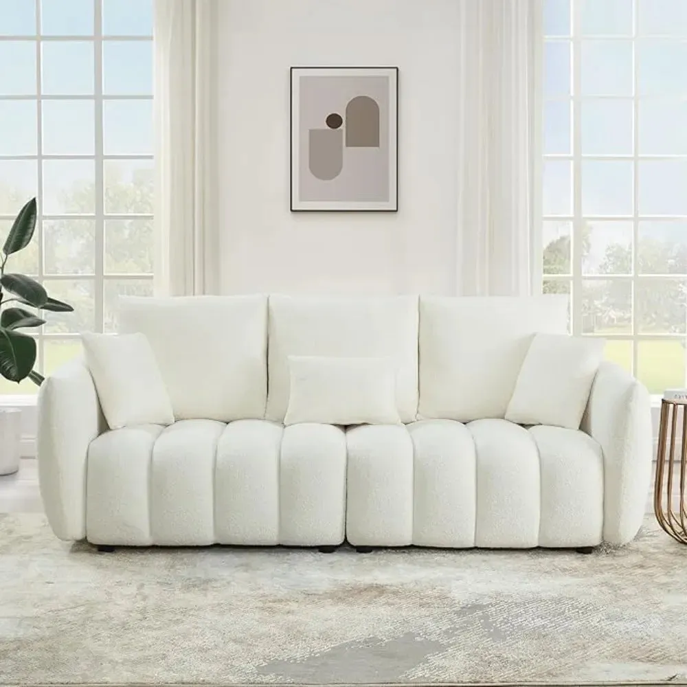 Modern Comfy Deep-Seat Teddy Cloud Sofa – Upholstered 3-Seater Bouclé Couch
