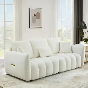 Modern Comfy Deep-Seat Teddy Cloud Sofa – Upholstered 3-Seater Bouclé Couch
