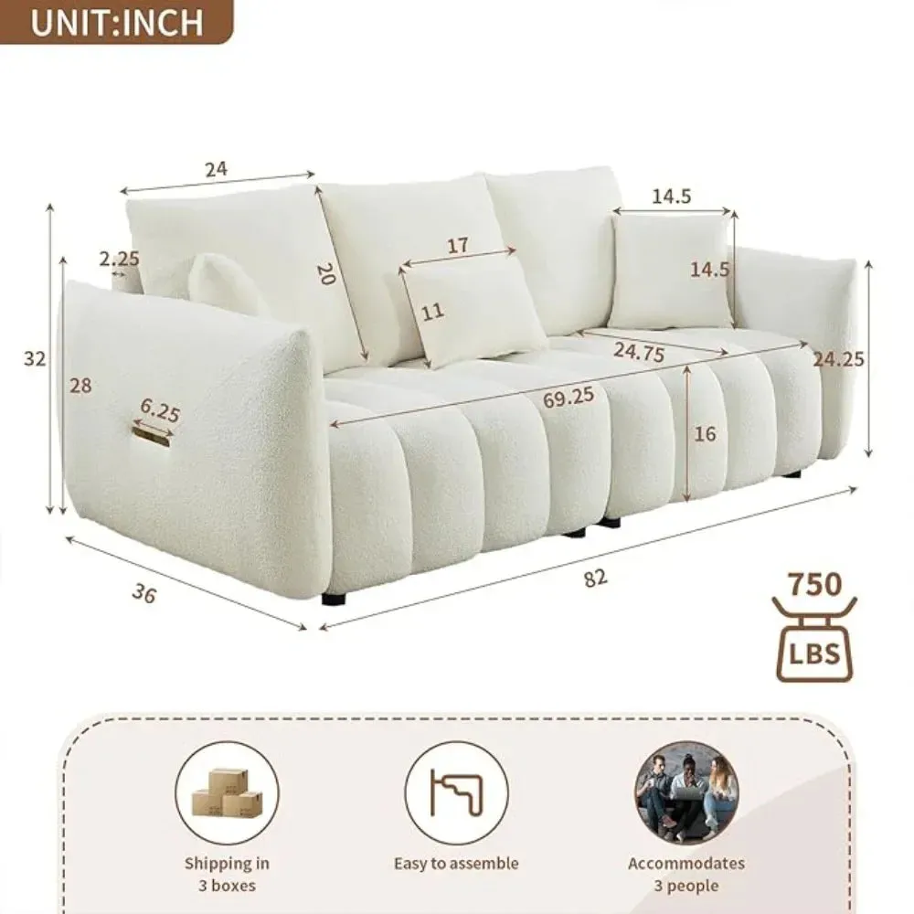 Modern Comfy Deep-Seat Teddy Cloud Sofa – Upholstered 3-Seater Bouclé Couch