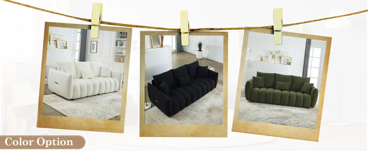 Modern Comfy Deep-Seat Teddy Cloud Sofa – Upholstered 3-Seater Bouclé Couch