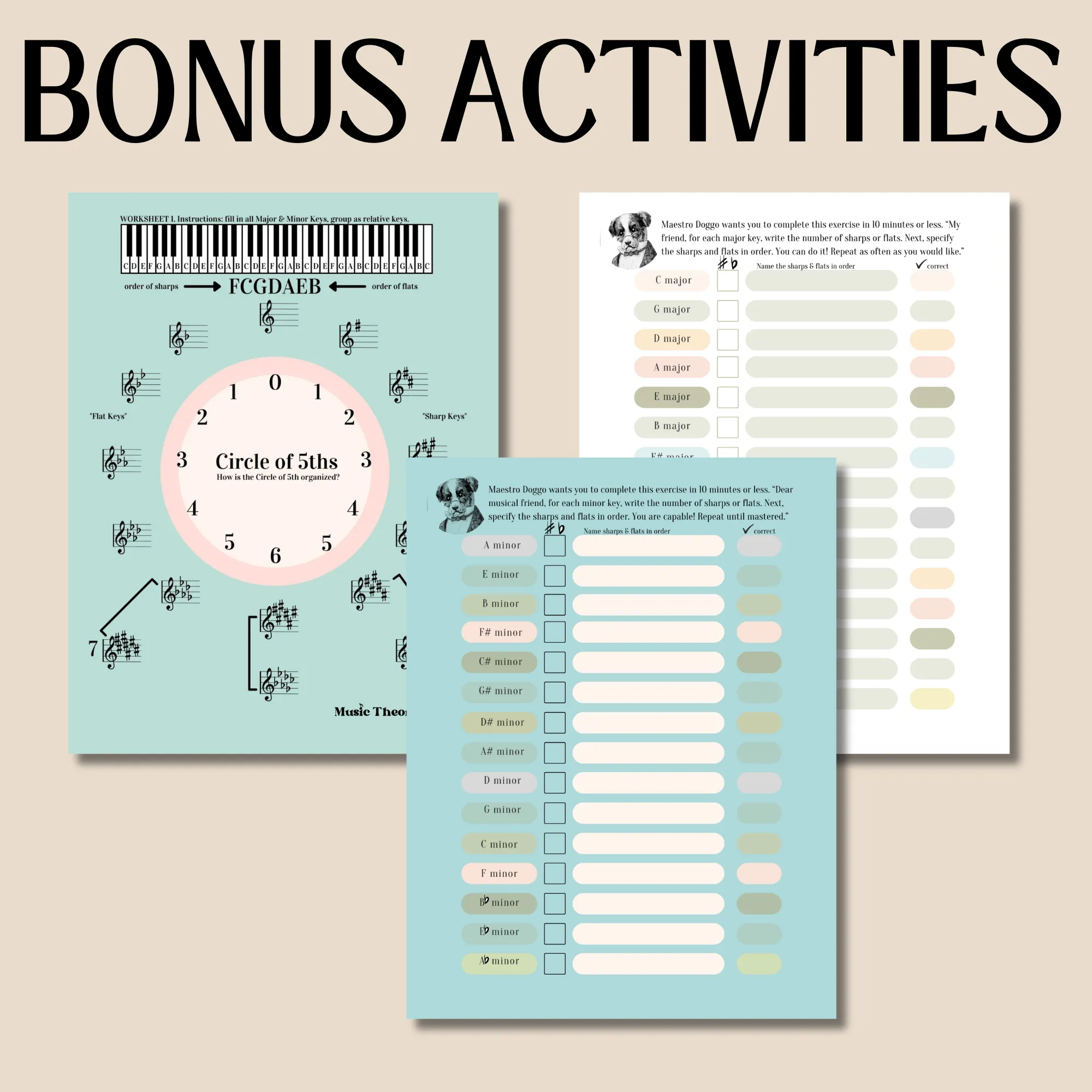 Music Theory E-Workbook  | Teach Yourself, Music Theory Assignments, Learn Scales, Key Signatures, Circle of 5ths (Copy)