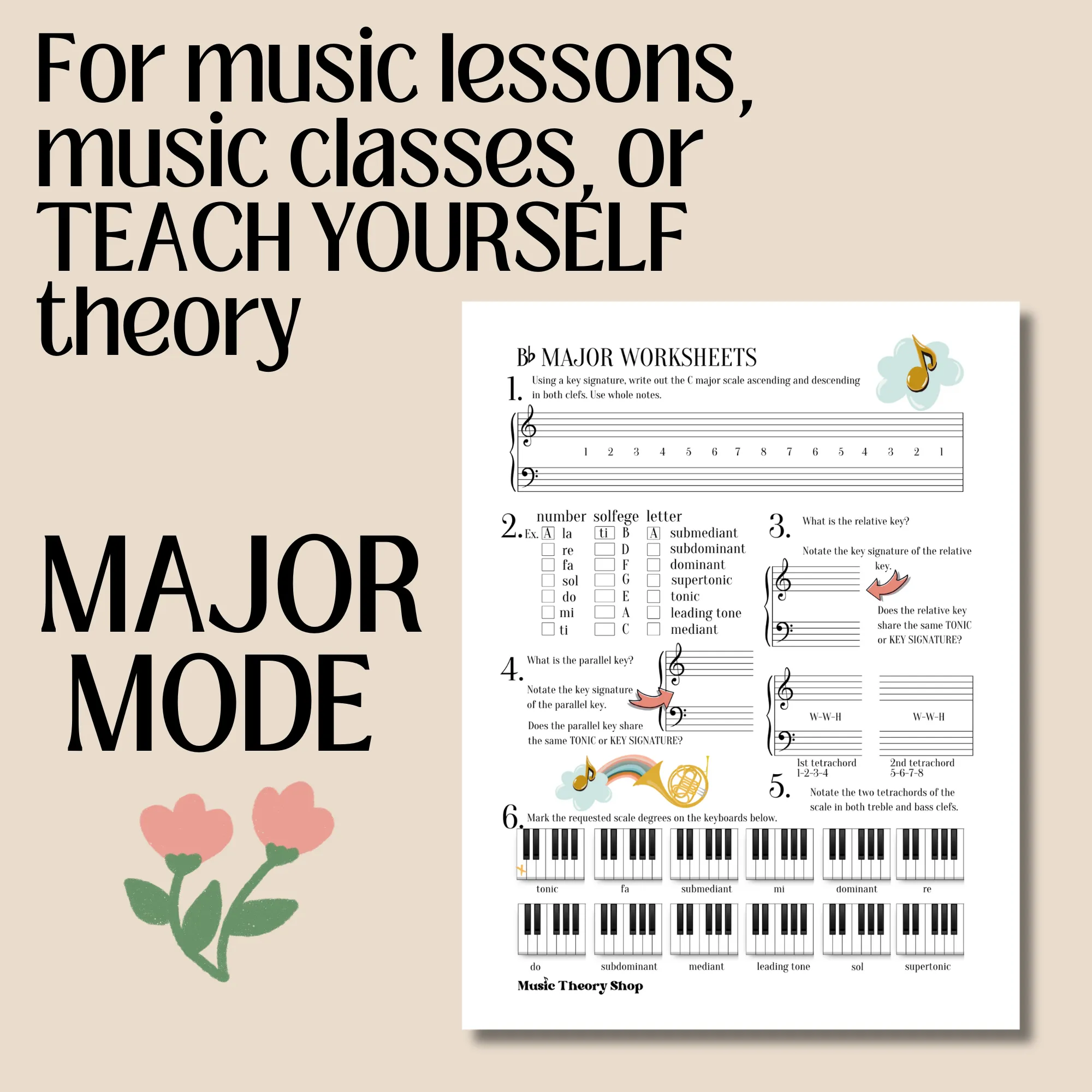 Music Theory E-Workbook  | Teach Yourself, Music Theory Assignments, Learn Scales, Key Signatures, Circle of 5ths (Copy)